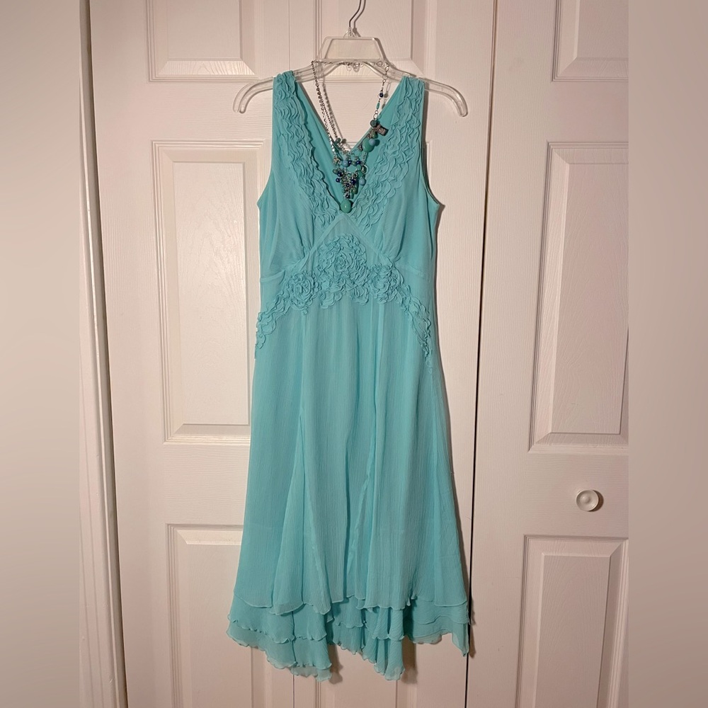 Elegant Aqua Lace Chiffon Dress